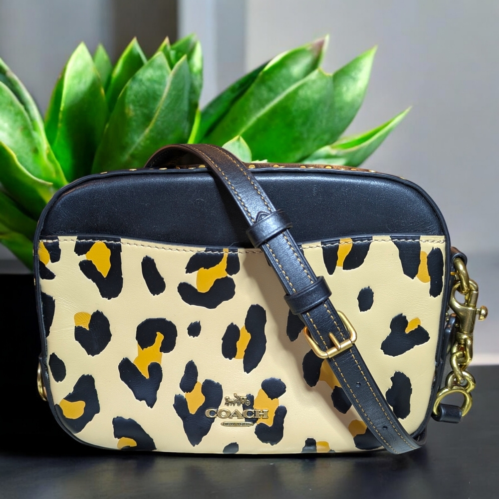 Coach Leopard Print Crossbody Bag - Black and Tan